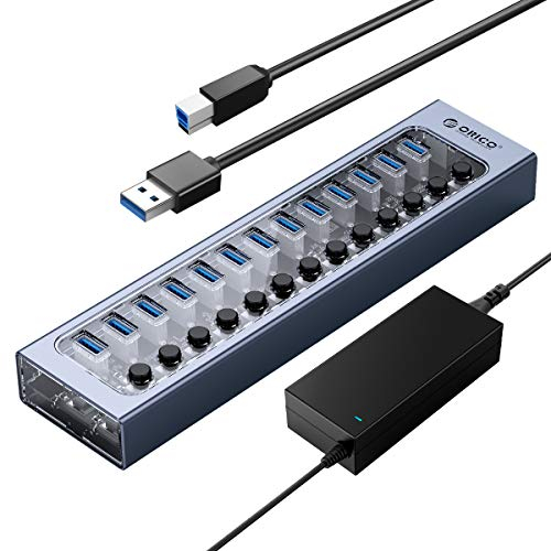ORICO Hub USB 3.0 Aus Aluminium Mit 13 Ports - Verteiler Für Laden Und Datentransfer - Kompatibel Mit PC, iMac, Externe Festplatte, USB-Stick