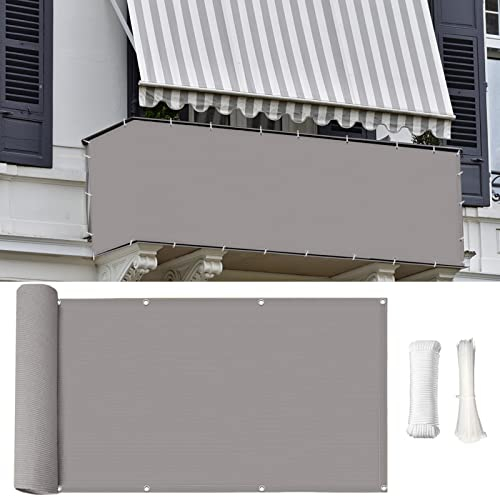 LIVEINU Balkonbespannung Balkon Sichtschutz Windschutz Sichtblende UV-Schutz Witterungsbeständig Gartensichtschutz UV 75% HDPE-Spezialgewebe Balkonverkleidung 80x250cm Grau