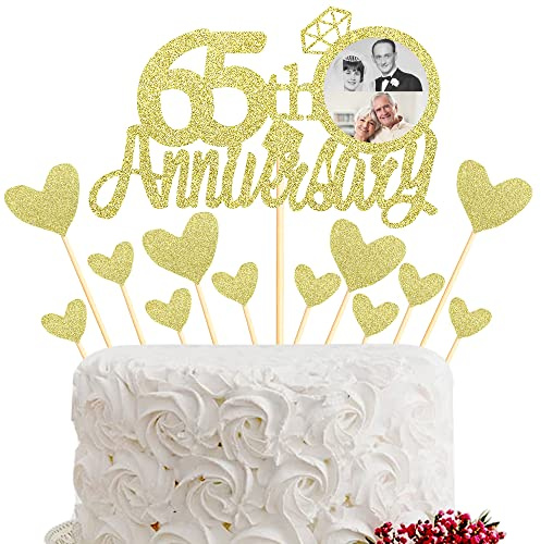 Sumerk 65th Anniversary Cake Topper,13pcs Gold Glitter Cake Toppers Cake Decorations for 65th Wedding Anniversary Celebration Party