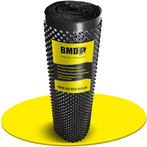 BMD Hochbeetfolie | 0,5m x 20m | ohne Weichmacher | trinkwasserbeständig | Noppenbahn Hochbeet | Grundmauerschutz | Drainage | 20m² Noppenfolie in CE Siegel Qualität