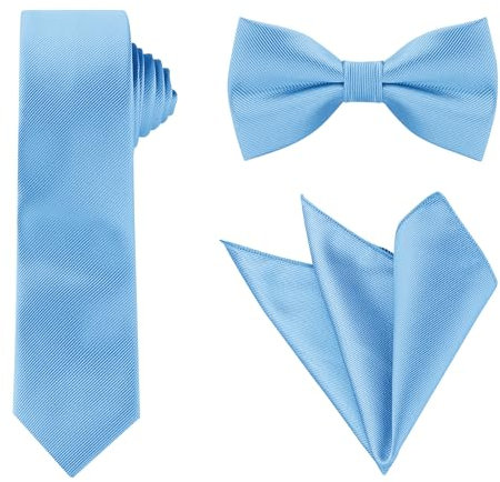 Allegra K Herren Quadrat Einfarbig Satin Fliege Einstecktuch Krawatten-Set Himmelblau One Size