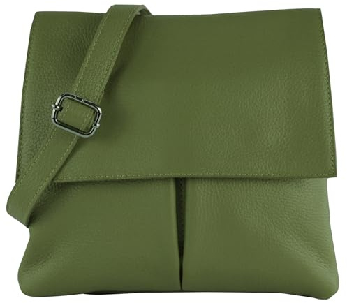 modamoda de T63LEDER Damen Leder Umhängetasche Schultertasche handmade in Italy, Farbe:Olivgrün
