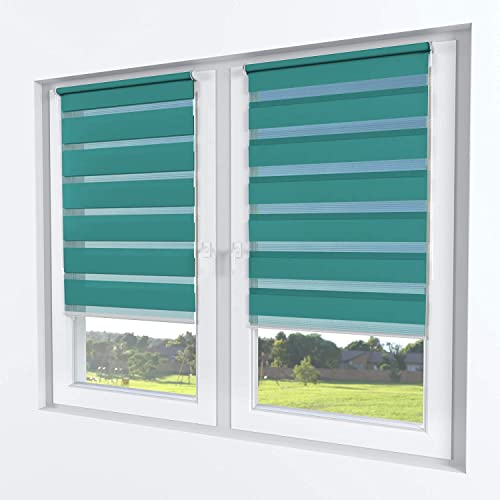 Rollmayer Doppelrollo Klemmfix ohne Bohren Klemmrollo Fensterrollo Duo Rollo Sonnenschutzrollo Zebrarollo Seitenzugrollo für Fenster und Tür (Türkis - 65 x 220 cm - BxH)