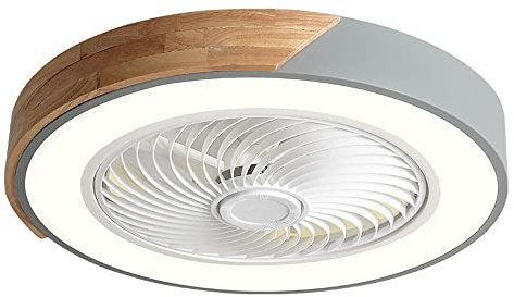 USMJQVZ Nordic Ultra-thin Wood Art Enclosed Ceiling Fan Invisible LED Ceiling Lights Flush Mount Fixtures Living Room 3 Colors 3 Speed ​​LED Silent Fan Chandelier