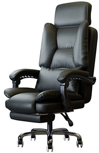 Fauteuil de Bureau Fauteuil De Bureau Cuir Blanc Fauteuil De Direction Inclinable, Chaise D'ordinateur Élastique À Double Couche, Chaise De Bureau Ergonomique Pivotante À 360°, Facile À Assembler