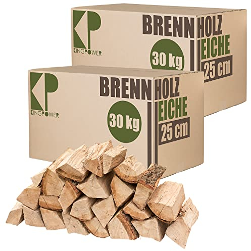 Legna da Ardere Quercia 60 kg Per Stufa e Camino Braciere Griglia Cestello per il Fuoco Ceppi 25 cm Kingpower