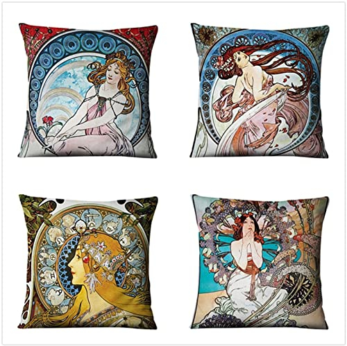 Tinnoon Kissenbezug 40x40cm 4er SetBoho Wohnzimmer Outdoor Deko, Schlafzimmer Zimmer Dekor Kissenhülle Kissenbezüge mit Verstecktem Reißverschluss, Couchkissen, Sofakissen Weinachten Engel Mädchen
