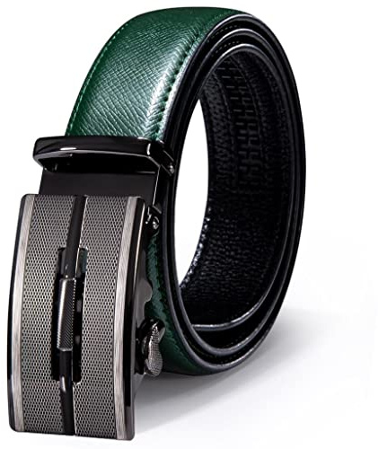 Overhil1s Cintura, Cinture da Uomo con Fibbie Automatiche Argento Vintage Cinture da Uomo in Vera Pelle Verde di Lusso con cricchetto Cintura in Vita for Jeans da Uomo