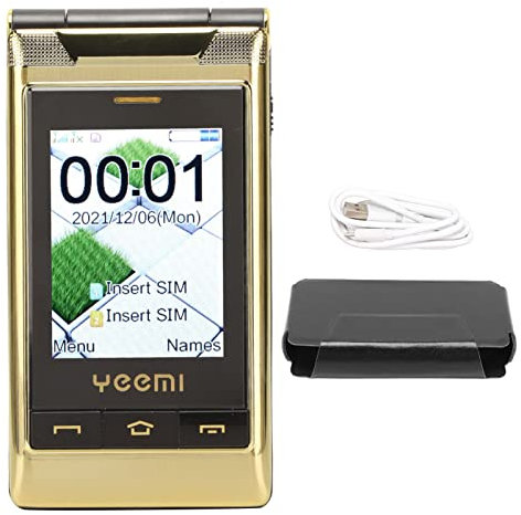 Septpenta Cellulare 3G Flip Cover da 3,0 Pollici per Anziani con Display a Doppio Schermo Interno Ed Esterno, Pulsanti e Caratteri Grandi, Torcia a LED Integrata, Numero di Famiglia One Touch(Oro)