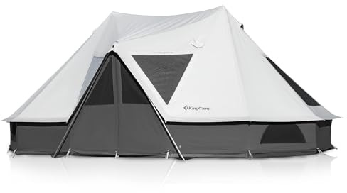KingCamp Khan Luxus Glamping Zelt Großzügiger Wohnraum für 6-12 Personen | Atmungsaktives,Wasserdicht TC-Baumwollzelt,Ofenöffnung,Panorama-Ausblick,Aluminiumstangen,4-Jahreszeiten,für Familien,Gruppen