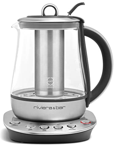 riviera&bar - Théière Bouilloire à Température Réglable JAÏPUR ZEN​ - Verre Trempé et Inox - Idéale Infusions, Thés Verts, Noirs, Oolongs - 1,2L, 22x25,5x21 cm