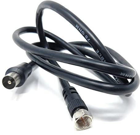 DRUT 1m RF TV Aerial Male to F Type Connector, Black Nickel | Plug, Coaxial Coax Cable, Lead, 75 Ohm, 3C-2V, 3.3ft, Conectors