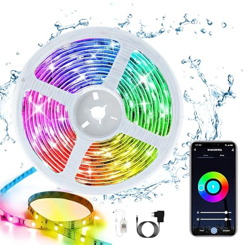 CILIENG LED Streifen 5M, IP65 RGB LED Streifen Wasserdichter mit Fernbedienung und APP, 16 Mio. Farben Farbwechsel LED Lichterkette Sync mit Musik, Flexibel LED Band für TV Partei Halloween Deko