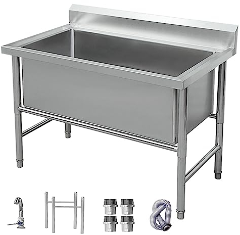 TRGCJGH Edelstahl Küchenspüle Waschbecken,Freistehende Außenbereich Spültisch 1 Becken Gastro Spüle, für Garage, Restaurant, Küche, Waschküche(120cm/47.2in,15.7 Deep)