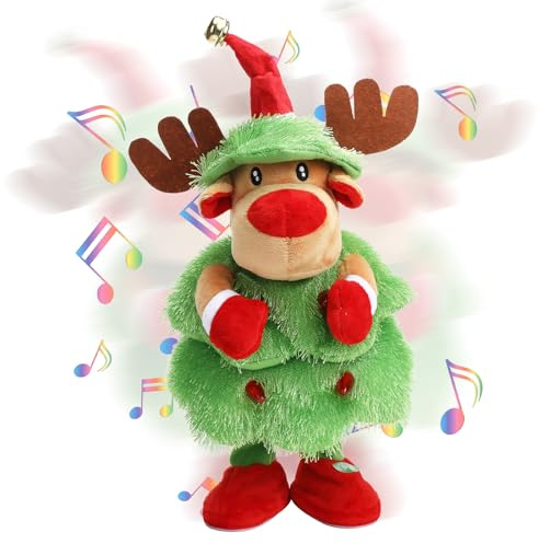 Aceshop Weihnachtsbaum Kuscheltiere Plüsch, 15 Zoll Weihnachtsbaum Singender Tanzender Plüschtiere mit Musik und Licht Aufnahme Tanzender Weihnachtsbaum Weihnachtsdekoration Geschenk (A)