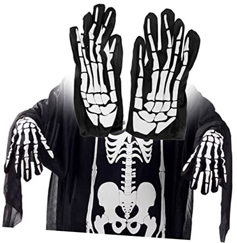 VALICLUD 3paar Skelett Handschuhe Fingerlos Für Halloween Totenkopf-knochen-handschuhe Atmungsaktiv Und Bequem Performance-accessoire Für Cosplay Und Festivals Weiß
