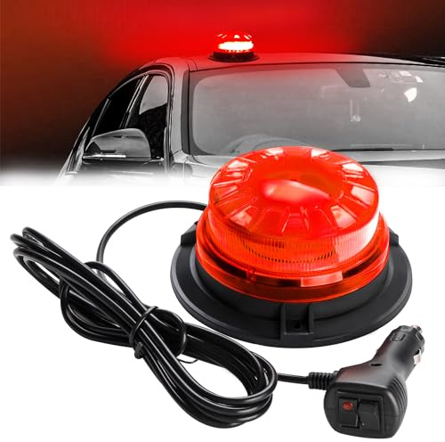 NHHEO 24LED Redonda Luz De Advertencia Rojo 8 Modos Intermitente Super Brillante Impermeable Con Base MagnéTica Luces de Emergencia Para Tractor Camion Remolque VehíCulo 12-30V