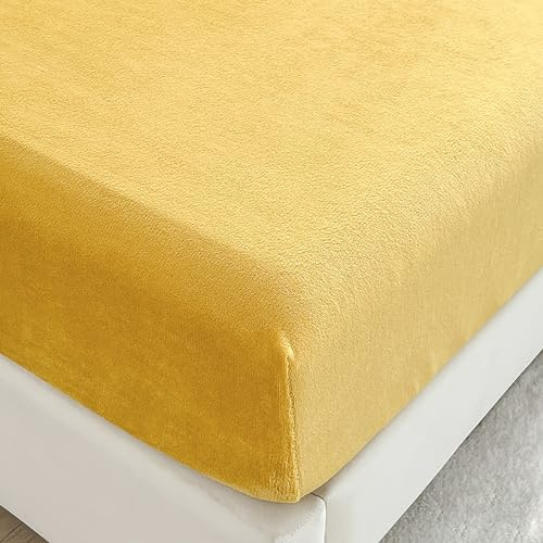 Wotcsil Warm Plüsch Spannbettlaken Flanell Fleece Spannbettlaken 90x200cm Gelb Winter Cashmere Touch Bettlaken Spannbetttuch für Boxspringbett Matratze Hohe bis 25 cm