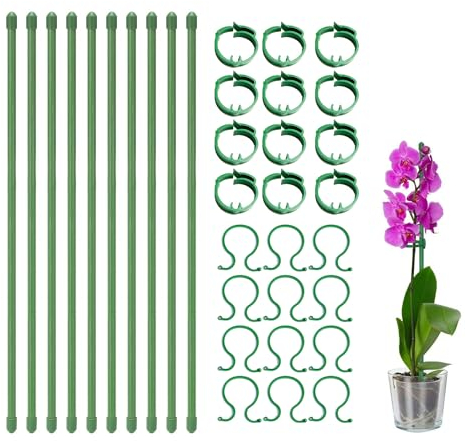 UCLEVER Lot de 60 Tuteurs pour Plantes Intérieur, 40cm Tuteur Orchidée, 20 Tiges Clips, Fixation de Croissance, Protection Contre l'Inclinaison