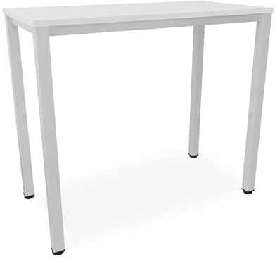 Stehtisch Büro-Besprechungstisch Metallgestell grau, Beine quadratisch, Steh-Arbeitstisch Gesamthöhe 112,5 cm, Pausentisch Empfangstisch hauseigene Fertigung, Workstation (Weiß, 120 x 60 cm)