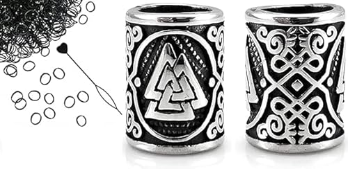 VALHALLA Wikinger Bartperle aus Edelstahl Valknut Silver GROSS