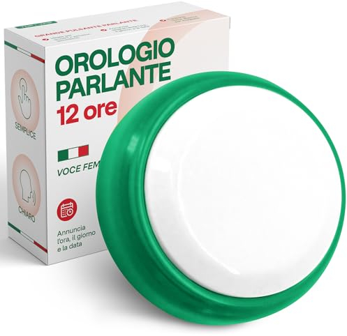 Orologio Parlante Formato 12 Ore - Più Facile da Capire - per Anziani, Ipovedenti, Ciechi, Malati di Alzheimer - Sveglia ad Alta Visibilità, Voce Italiana
