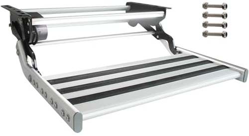 AUTUMFLATGAO Marchepied Télescopique Extractible en Aluminium, Marche Simple Pliante électrique avec Lumière LED, pour Camping-Car, Caravane