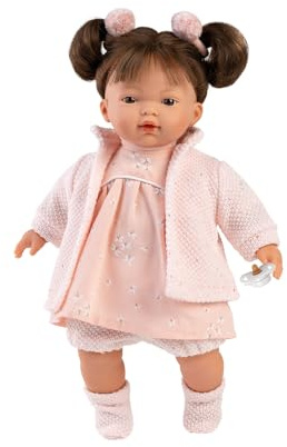 Llorens 1013356 Vera-docka, med brunetthår och bruna ögon, babydocka med mjuk kropp, inkl. rosa stickad outfit, 33 cm