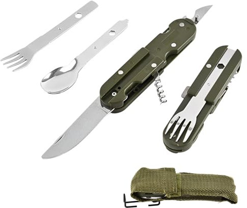 Lotbun Couverts De Camping Pliable，5 En 1 Set De Couverts De Camping，Set De Couverts D'Extérieur Avec Sac De Rangement，Camping Et Pique-Niques De Randonnée