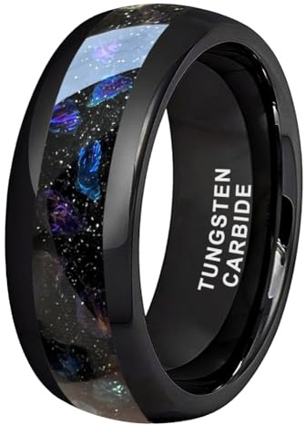 TUTISS 8mm Black Tungsten Rings for Men Women Outer Space Nebula Galaxy Gemstone Inlay Engagement Wedding Band Polished Comfort Fit Size 9