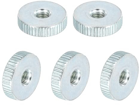 QUARKZMAN Dadi Zigrinati, Filettatura Femmina Tipo Sottile M5, Dado Zigrinato Acciaio Carbonio Zincato Testa Piana con Foro Passante per Bloccaggio e Regolazione Stampante 3D, 5Pz