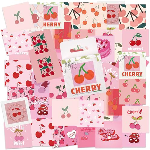 46PCS Cherry Stickers - Sweet Cherry Stickers for Scrapbooking, Laptop, Car, Journaling, Notebook, Water Bottle, Album, Phone Case, Card Making