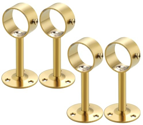 Alise 32mm Dia Curtain Rod Holder Bracket with Adjusting Set Screw,Stainless Steel Closet Rod Holders Wall Mount,Ceiling Mounted Shower Curtain Rods Brackets for Bathroom Curtain,Gold Finish,4 Pcs