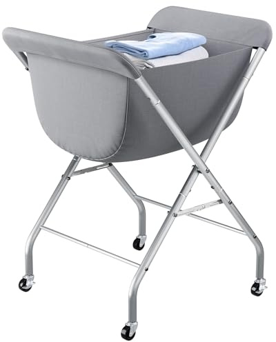 ELYKEN Carrello portabiancheria con ruote, 83 cm di altezza, facile da rotolare, con borsa rimovibile e struttura in metallo robusto, cesto per vestiti con 4 ruote e 2 freni