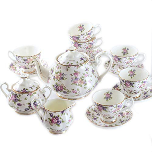 WOTZOV Service à thé pour Adultes, Ensemble Tasse à thé et Soucoupe, cuillère, Service à thé en Porcelaine Anglaise, pour Le thé et Le café de l'après-midi, théière avec sucrier