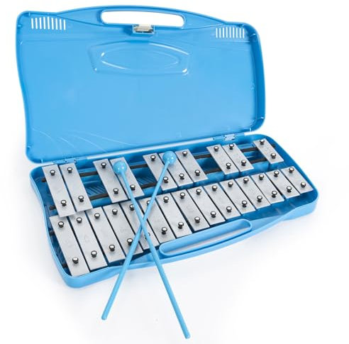 OUUTMEE 25 Noten Glockenspiel Xylophon Silber Metalltasten Percussion Rhythmus Musikinstrument mit 2 Schlägeln Handkoffer Geschenk für Studenten
