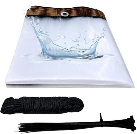 Tarpaulin Waterproof Heavy Duty, 1m x 2m Clear Tarpaulin Plastic Sheeting Waterproof Sheet with Reinforced Grommets 10m Rope and 15 Bundle Ties Tarp for Garden Outdoor Camping Furniture Shed