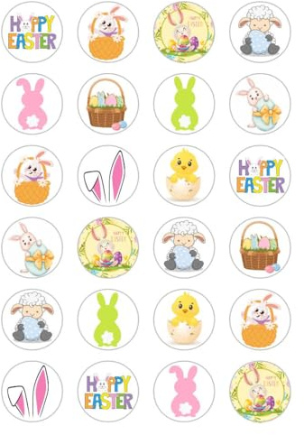 Generic 24 x Easter Edible Wafer Rice Paper Cupcake Toppers / ediblecakedecorations - 24 Pieces - Multi-colored Pastel Easter Cake Toppers
