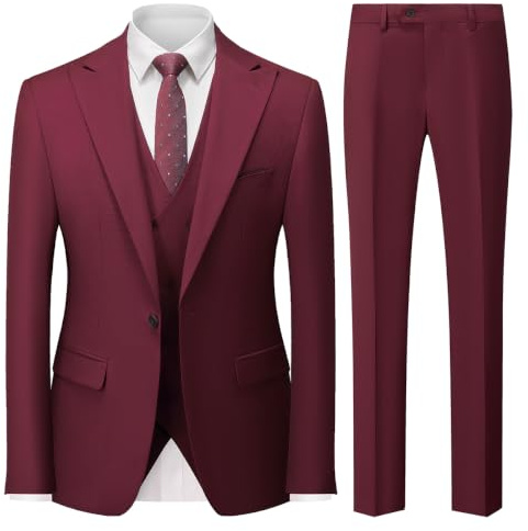 MODFUL Costume 3 pièces pour homme - Coupe ajustée - Avec un bouton - Blazer de mariage - Gilet et pantalon
