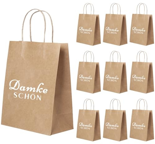 10 Stück Papiertüten mit Henkel,Kraftpapier 21x15x8cm,Dankeschön Geschenktüten,Geschenktüten,Geschenkverpackung,Mitgebsel Tüten Hochzeit,Geschenktasche für Hochzeit Mitgebsel