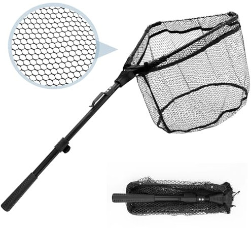 LPZMPZ Épuisette Pliable Caoutchoutée Pêche Télescopique 90 cm, Épuisette pour Truite, Carpe, Salmon, Basse