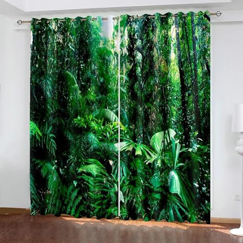 Bishilin Vorhänge Wohnzimmer Verdunkelung 2er Set, Verdunklungsvorhänge 96x160CM mit Ösen Natur Grün Tropische Pflanzen Gardinen Blickdicht Kinderzimmer Jugendzimmer