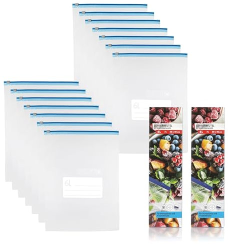 Vaily Set di 14 sacchetti per congelatore con zip, 6 l, per conservare alimenti