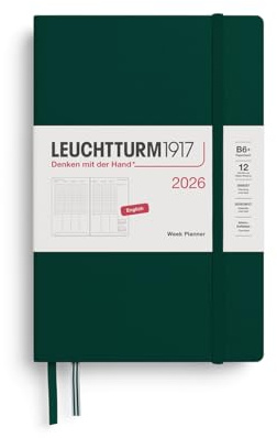 LEUCHTTURM1917 372769 veckoplanerare Paperback (B6+) 2026, Forest Green, engelska