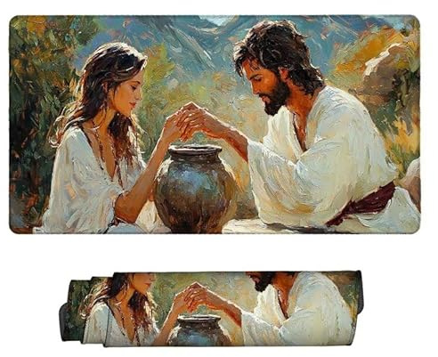 Gaming Mauspad 500 x 250 x 3 mm Gaming Mousepad Verlängertes Großes Mauspad Schreibtischauflage, Genähte Kanten Mousepad, rutschfeste Gummibasis, Schreibtisch Schutz für Home Office (Jesus Frau z-880