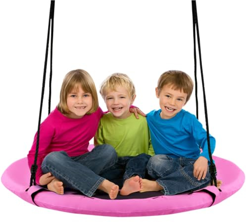 Maxmass 40’’/100cm Kids Nest Swing, Adjustable Hanging Tree Swings for Kids Adults, Outdoor Children Round Swing Seat for Garden Backyard Playground, 150kg Capacity (Pink)