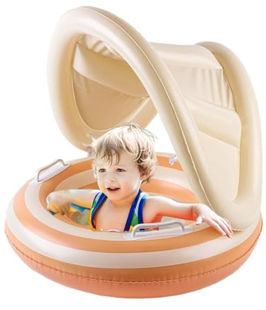 57 * 49 Cm Baby Schwimmring | Mit Sonnenschutz Als Schwimmhilfe, Verstellbarer Sicherheitssitz | Kinder Schwimmreifen | Pool Schwimmhilfe Für Säuglinge Bei Wasserspaß Draußen