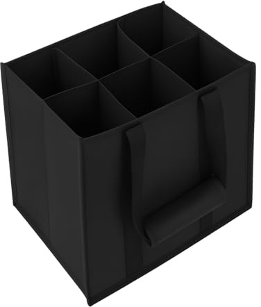 Flaschentasche 6 Fächer, 27x27x18 cm Flaschenträger 6 Flaschen, faltbarer Flaschenkorb 6 Flaschen, Getränketasche aus Oxford Stoff, Trennwände für Wasserflaschen, Wein oder Bier, Kompakt und Robust