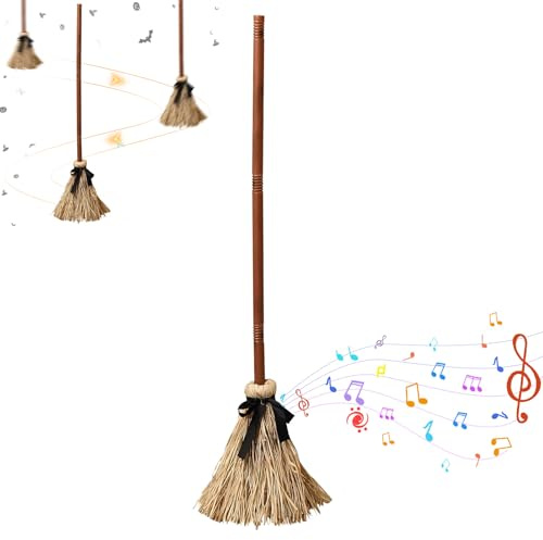 Halloween Deko Animiert Hexenbesen 100cm Halloween Animatronic Hexe Besen Dekoration Für Innen Outdoor, Hexenbesen Mit Bewegung, Gruseliger Sound, Fliegender Zauberbesen, Witch Broom Hexe Zubehör(A)