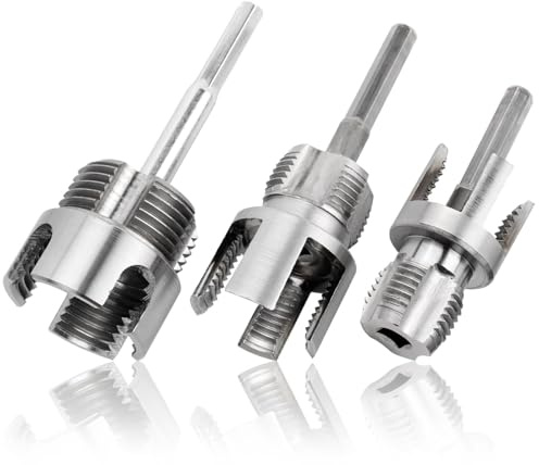 Mesee Kit di 3 utensili per filettare tubi interni ed esterni, strumento per filettare tubi a doppia funzione, utensili da taglio a cambio rapido 1/2 '' 3/4 '' e 1 '' tubi in PVC infila set adatto per